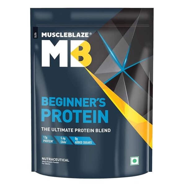 MuscleBlaze Beginner_s Whey Protein, No Added Sugar, Faster Muscle Recovery & Improved Strength (Chocolate, 500 g  1.1 lb)